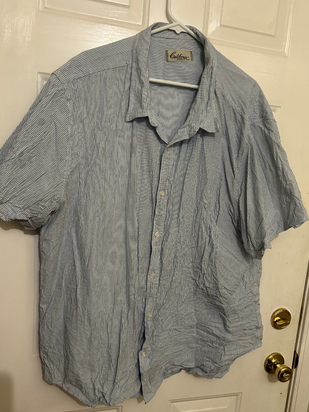 California Shirt Co., Lofi Seersucker Short Sleeve Shirt, XXXL, Blue stripe